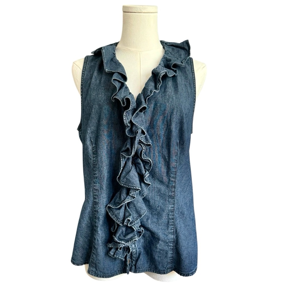 Chaps Denim Ruffle Button Top - image 1